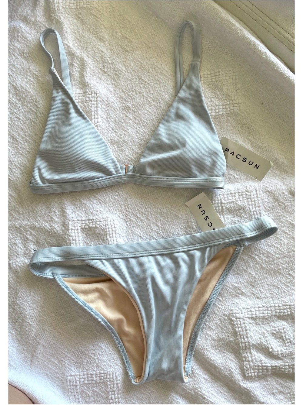 NWT Light Blue PACSUN L.A. Hearts Light Blue Ribbed Triangle Bikini, XS